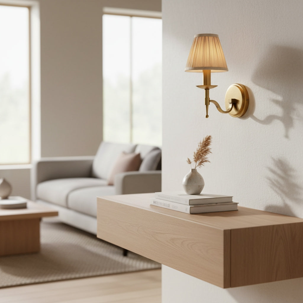 Tela Traditional Brass Wall Light - Classic Curved-Arm Sconce for Living Room & Hallway