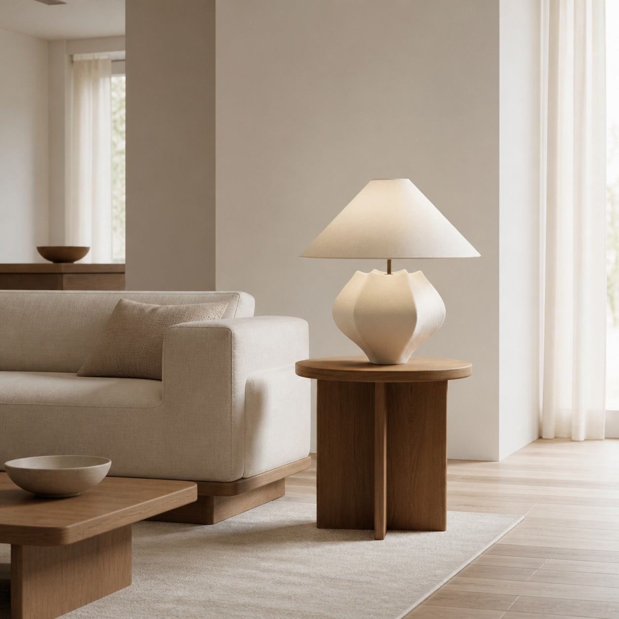 Cordove Table Lamp - Sculptural Ceramic Base and Linen Shade Suitable for Living room, Bedroom or Side Table
