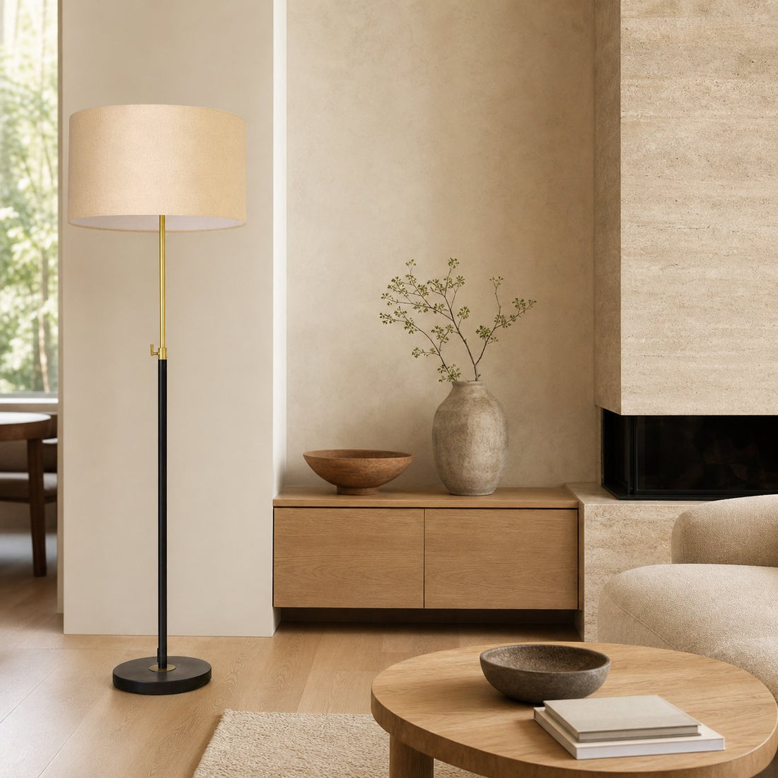 Mavora Adjustable Floor Lamp - Modern Telescoping Light with Linen Shade for Reading