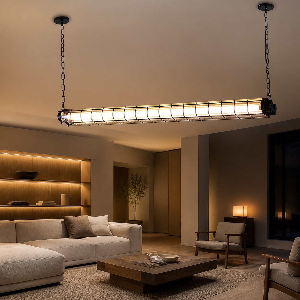 Modern Acrylic Linear LED Chandelier in Black or Silver