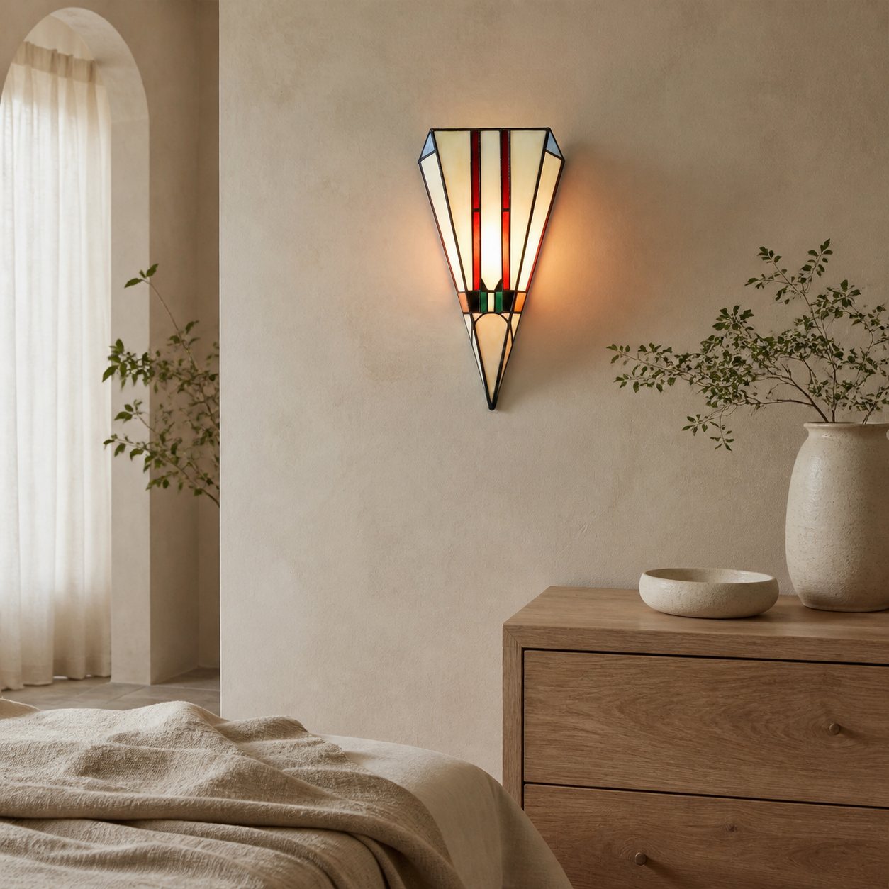 TF Sorenia Art Deco Stained-Glass Wall Light – Hand-Cut Glass Sconce for Living Room