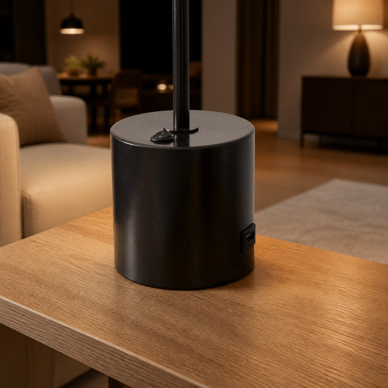 Moss Modern Linear Wood LED Table Lamp – Adjustable Swivel, USB Charging