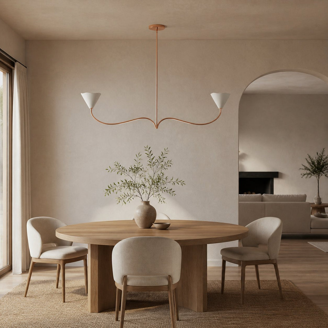 Kysara Linear Chandelier - Curved Lamp Arms and Fabric Shades are Suitable for Living Rooms or Dining Rooms