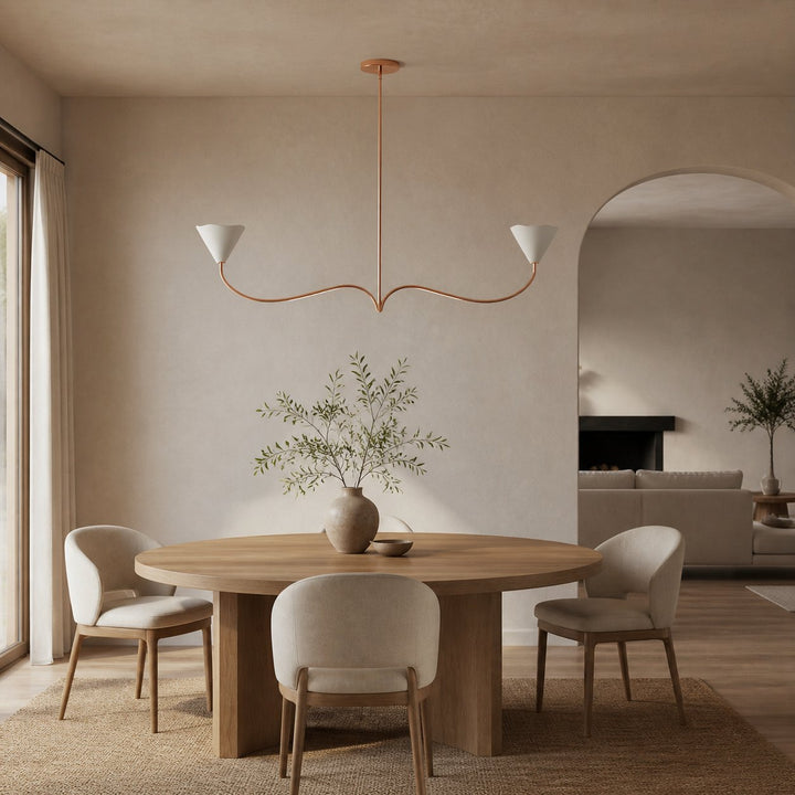 Kysara Linear Chandelier - Curved Lamp Arms and Fabric Shades are Suitable for Living Rooms or Dining Rooms