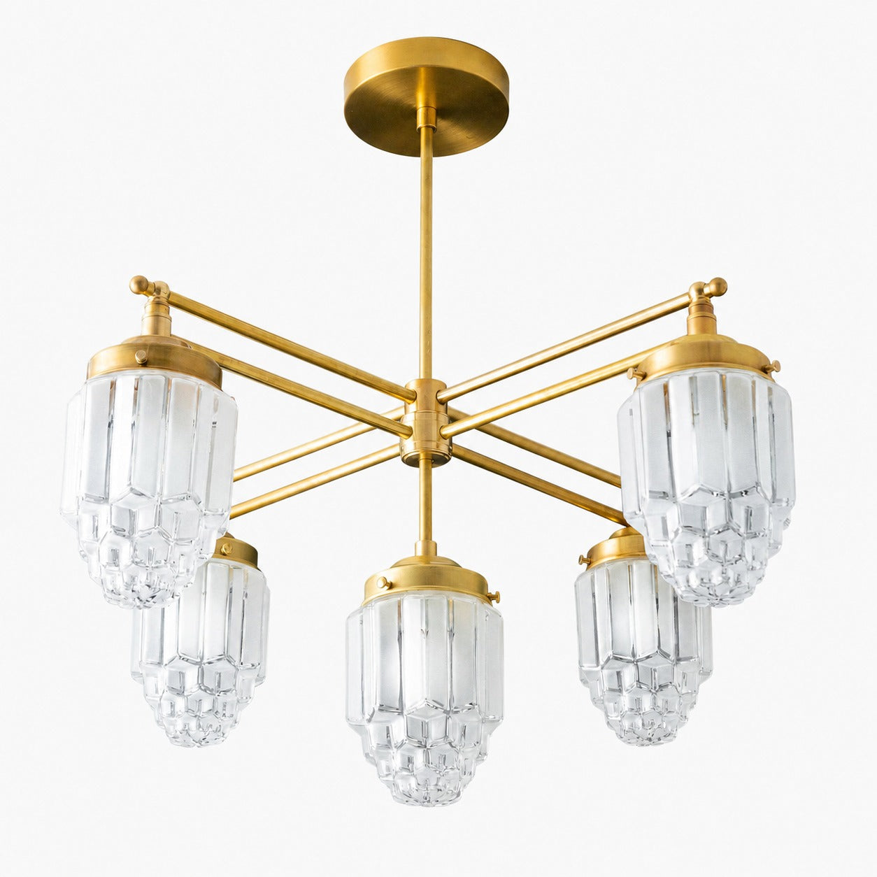 Tierlux Glass Chandelier – Vintage Brass Globe Lighting Fixture