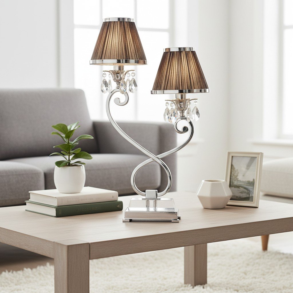 Talonis Double Table Lamp – Dual Shades and Metal Base for Bedroom and Living Room