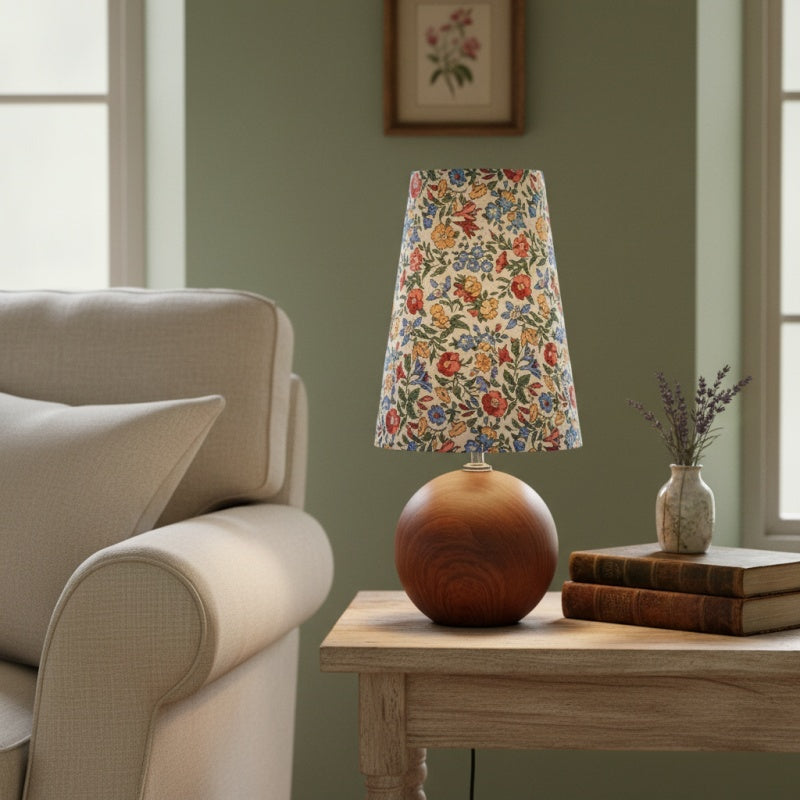 Florence Decorative Floral Table Lamp — Stylish Ambient Light with Wooden Detail for Home