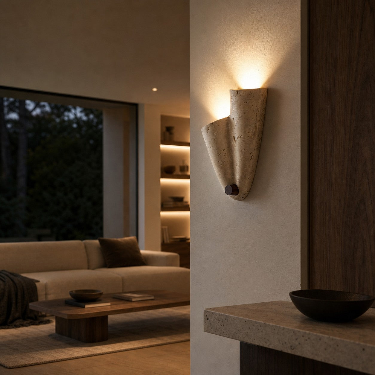 Travertine Wall Lamp – Minimalist Stone Sconce Decorative Lighting for Living Room