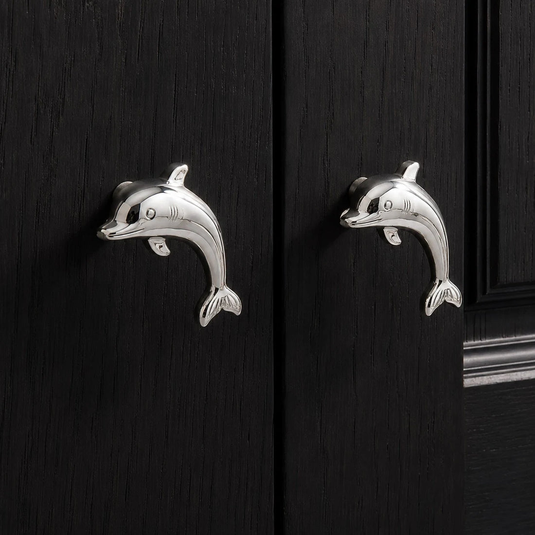 Dolphin Chrome cabinet knob installed scene