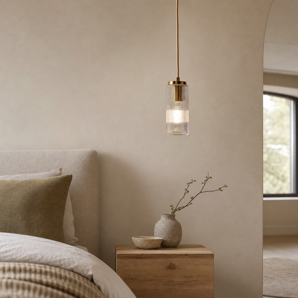 Rivora Fluted Glass Pendant Light – Modern Ribbed Shade