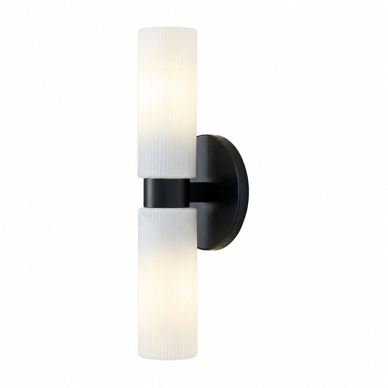 Rivora Fluted Glass Double Short Sconce - Indoor Outdoor Wall Light Elegance