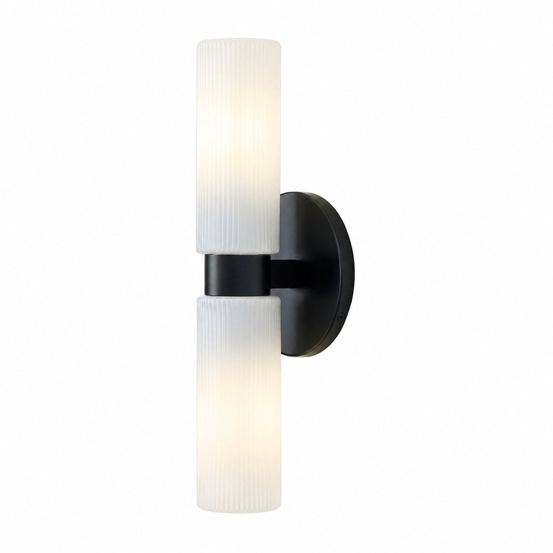 Rivora Fluted Glass Double Short Sconce - Indoor Outdoor Wall Light Elegance