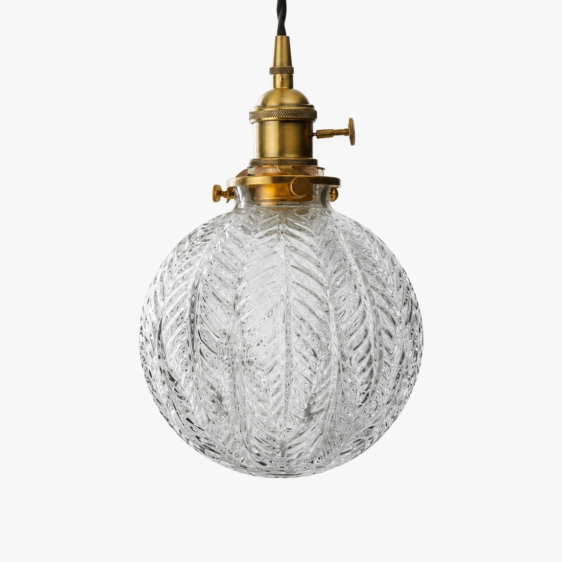Style B brass pendant light with ribbed round clear glass shade