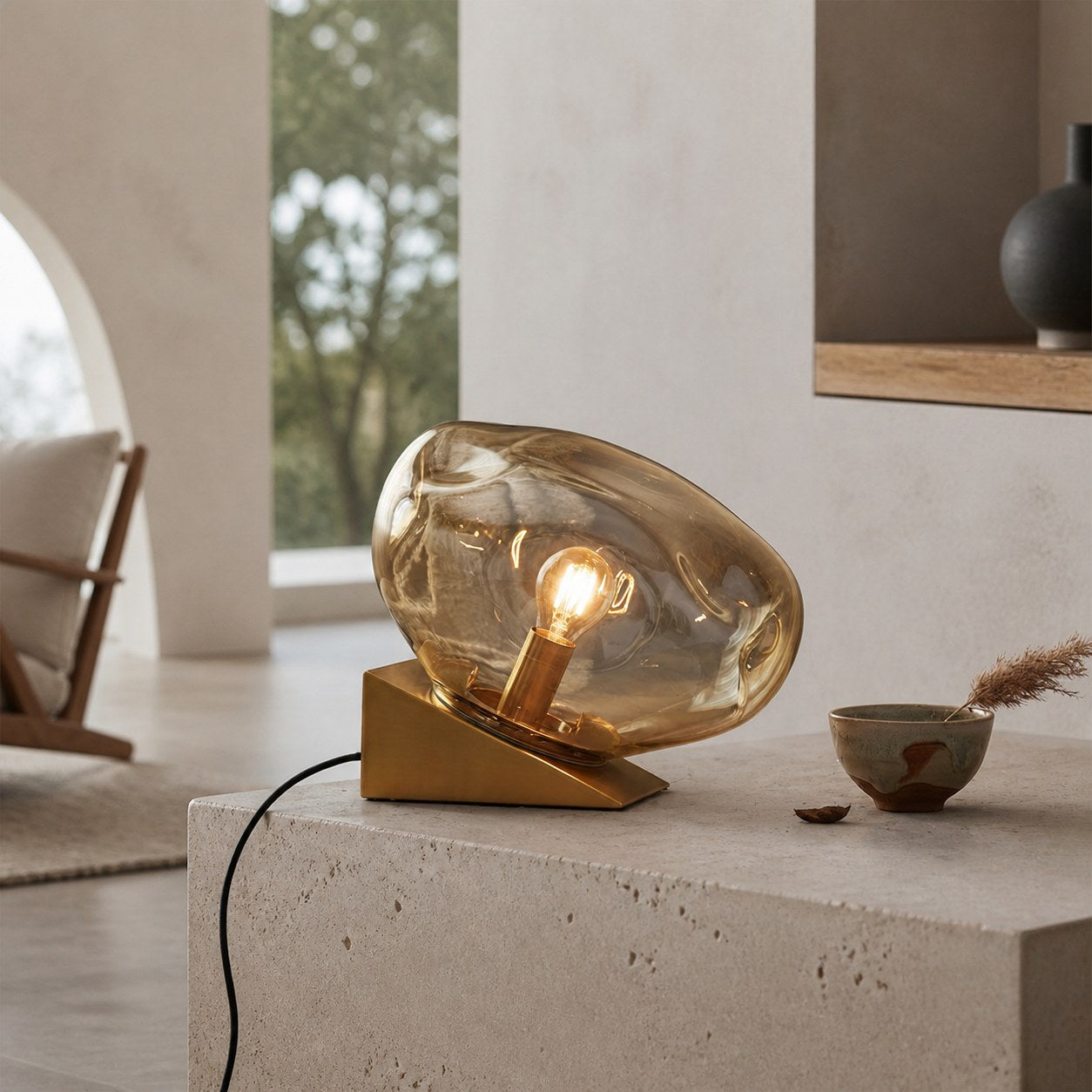 Glissora Glass Table Lamp – Soft Sculptural Glass Form for Living Room or Bedroom