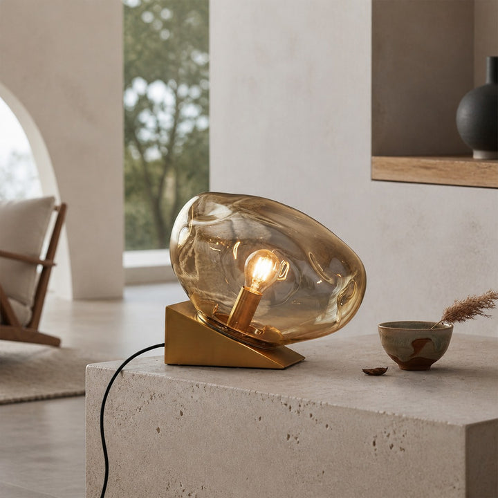 Glissora Glass Table Lamp – Soft Sculptural Glass Form for Living Room or Bedroom