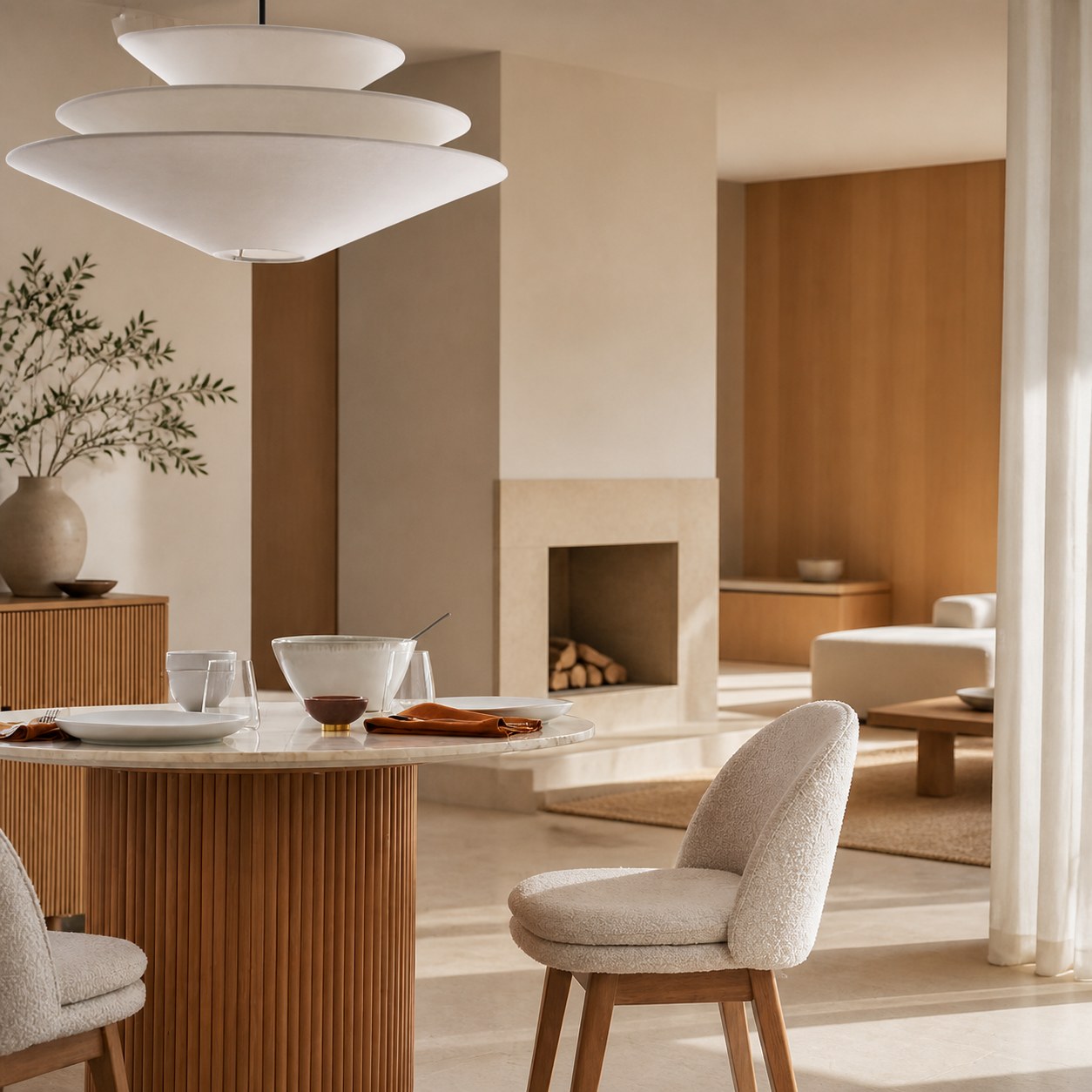 Solivara Pendant – Linen Pendant Light – Layered Shade