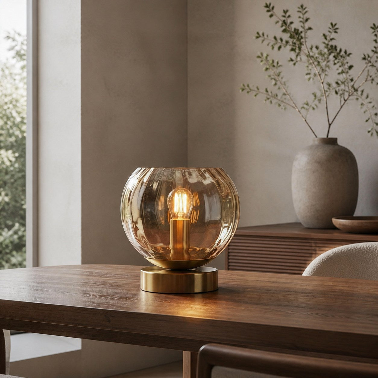 Tracian Modern Dimple Globe Table Lamp – Brass Ambient Decorative Lamp for Bedroom or Lounge