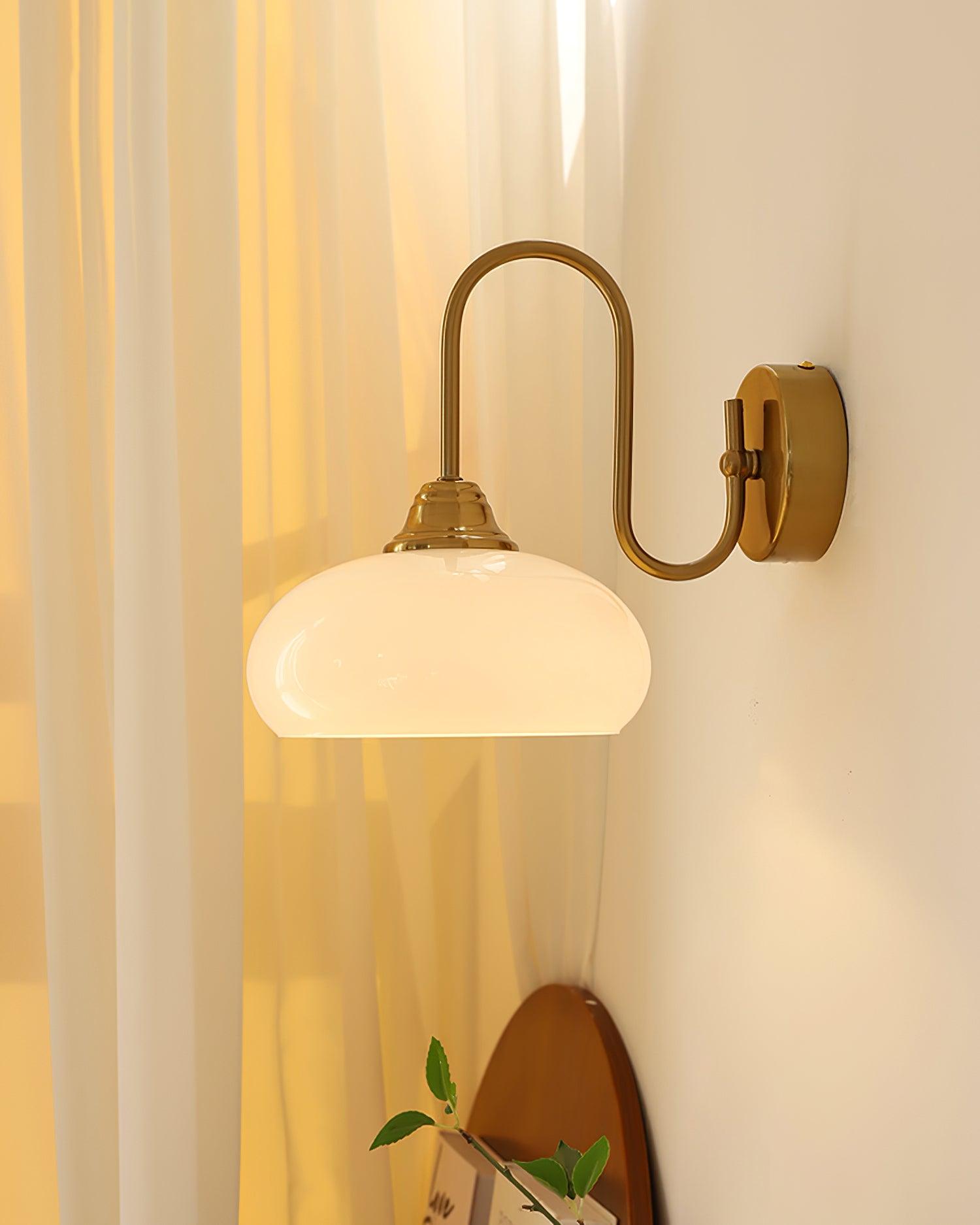 Bauhaus Wind Cream Glass Shade Metal Curved Pole Wall Sconce