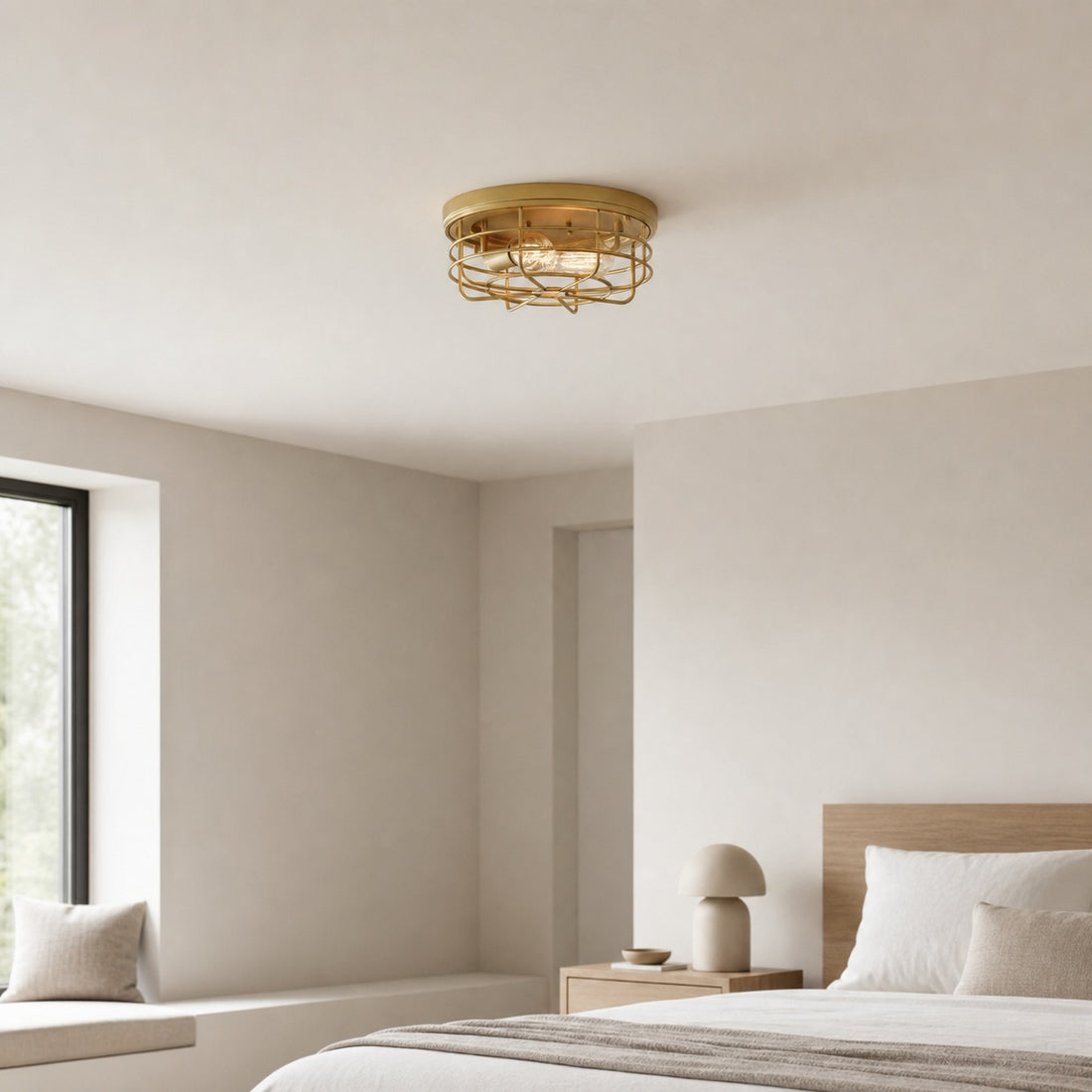 Gridray Round Metal Cage Ceiling Lamp Industrial Style – Indoor Lighting for Kitchen Entryway