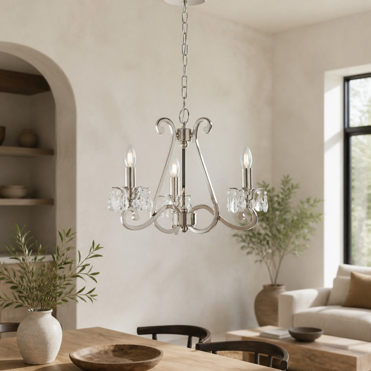 Talonis Crystal Chandelier - Traditional Candle-Style Brass and Nickel for Living Room and Dining Room