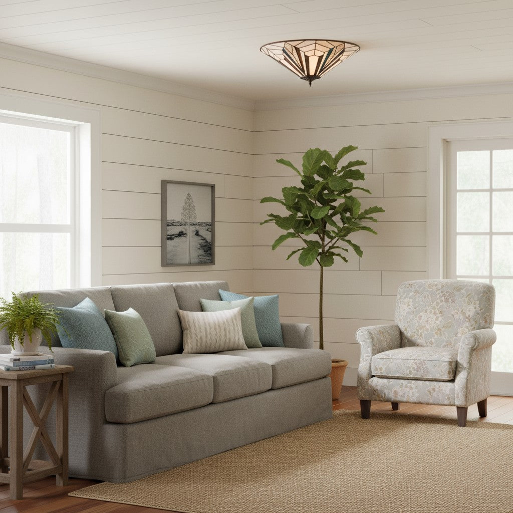 TF Astoria Modern Deco Flush Mount Ceiling Light with Textured Glass – Elegant Home Lighting Fixture