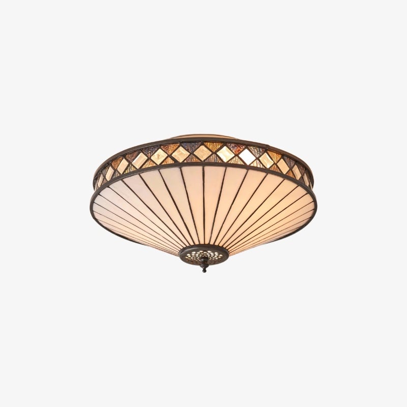 TiffStar Elegant Art Glass Flush Ceiling Light - Vintage-Inspired Ceiling Fixture for Home Interiors