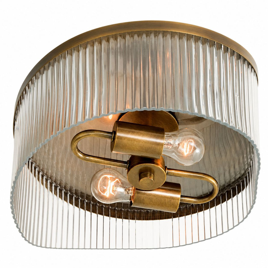 Bravira Flush Mount Ceiling Light - Ribbed & Bubbled Glass Metal Light