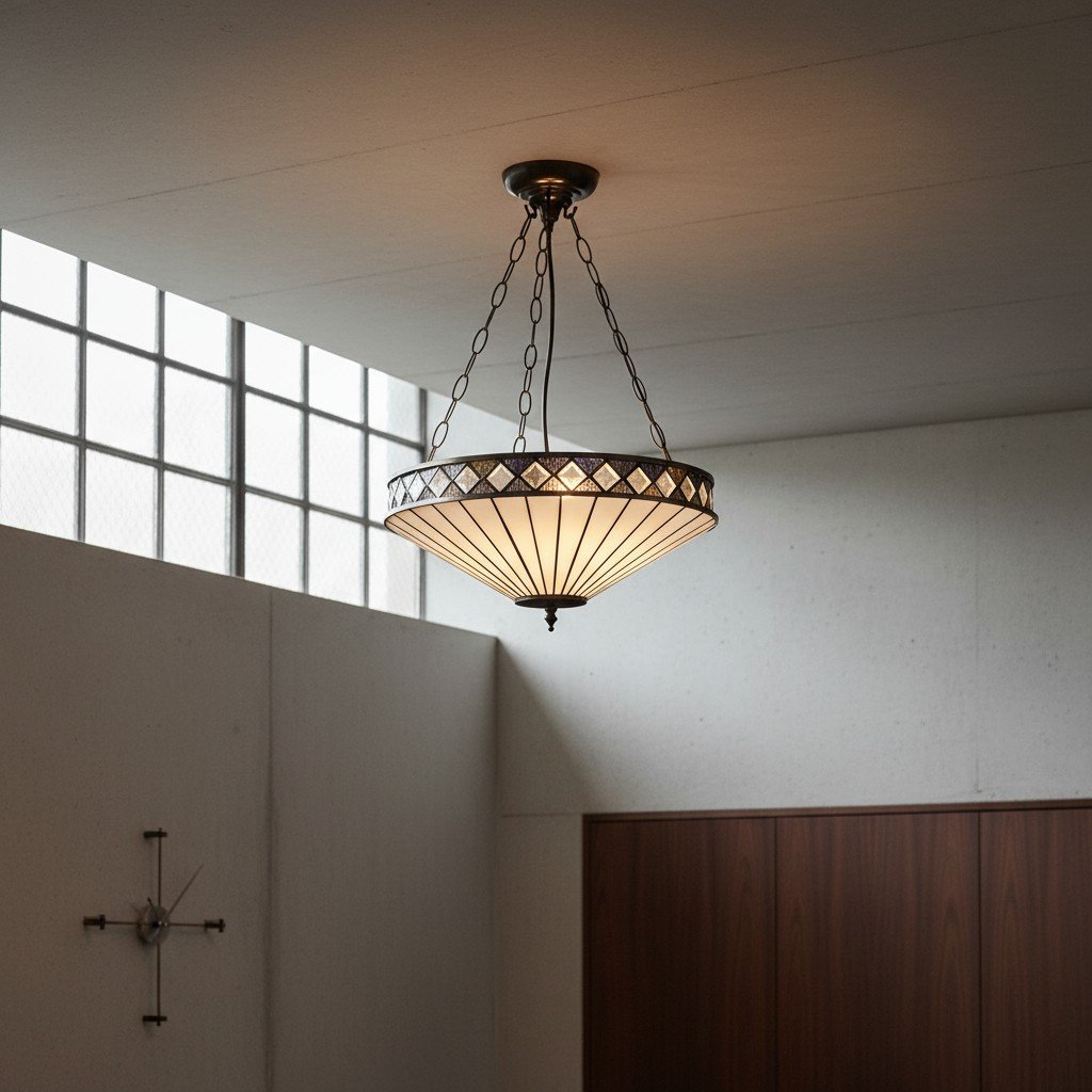 TF Fargo Adjustable Pendant with Stained-Glass Inspired Inverted Shade for Island and Dining