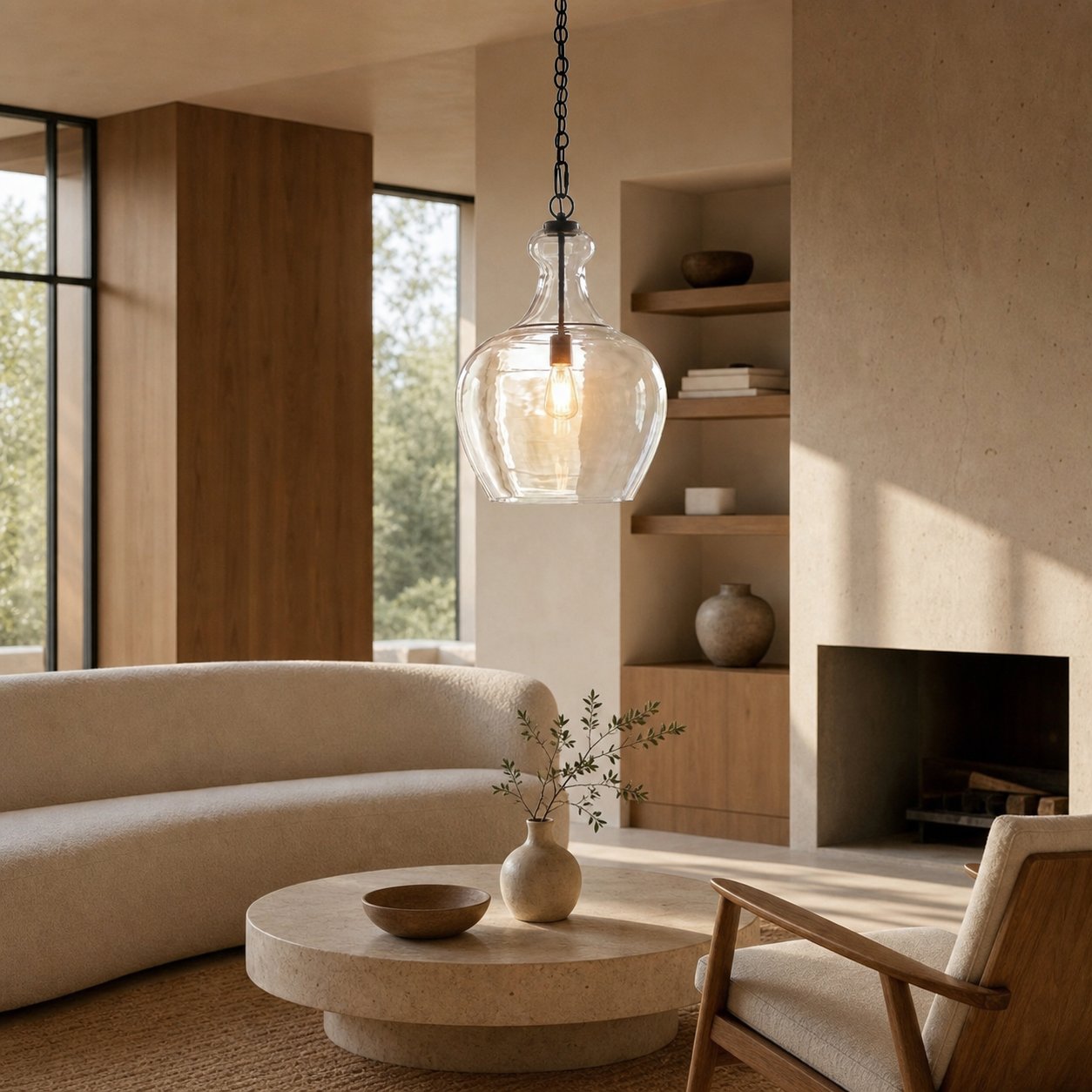 Lirra Hand Blown Glass Hanging Light – Industrial Style for Living Rooms and Entryways U11