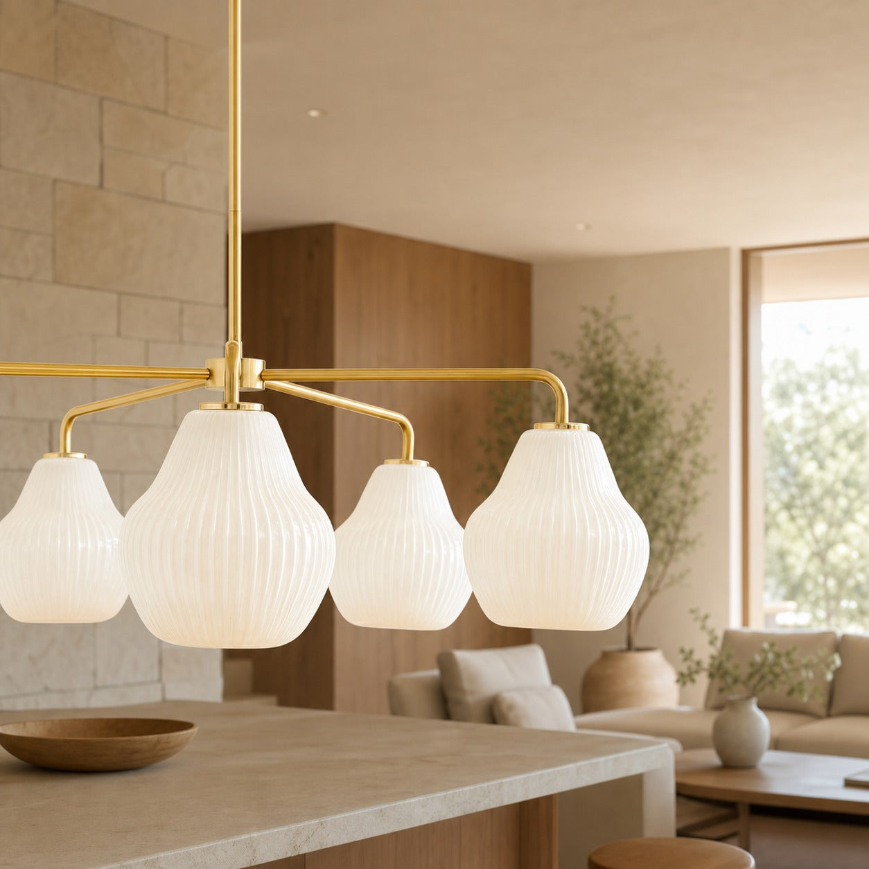 Rivrona 5-Light Chandelier for Entryway - Ribbed Glass Modern Lighting