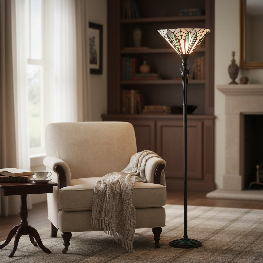 TF Astoria Tiffany Style Uplighter Lamp – Textured Glass Shade for Home and Office Ambience