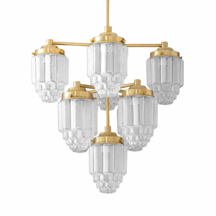 Tierlux Glass Textured Brass Chandelier – Timeless Lighting with Style