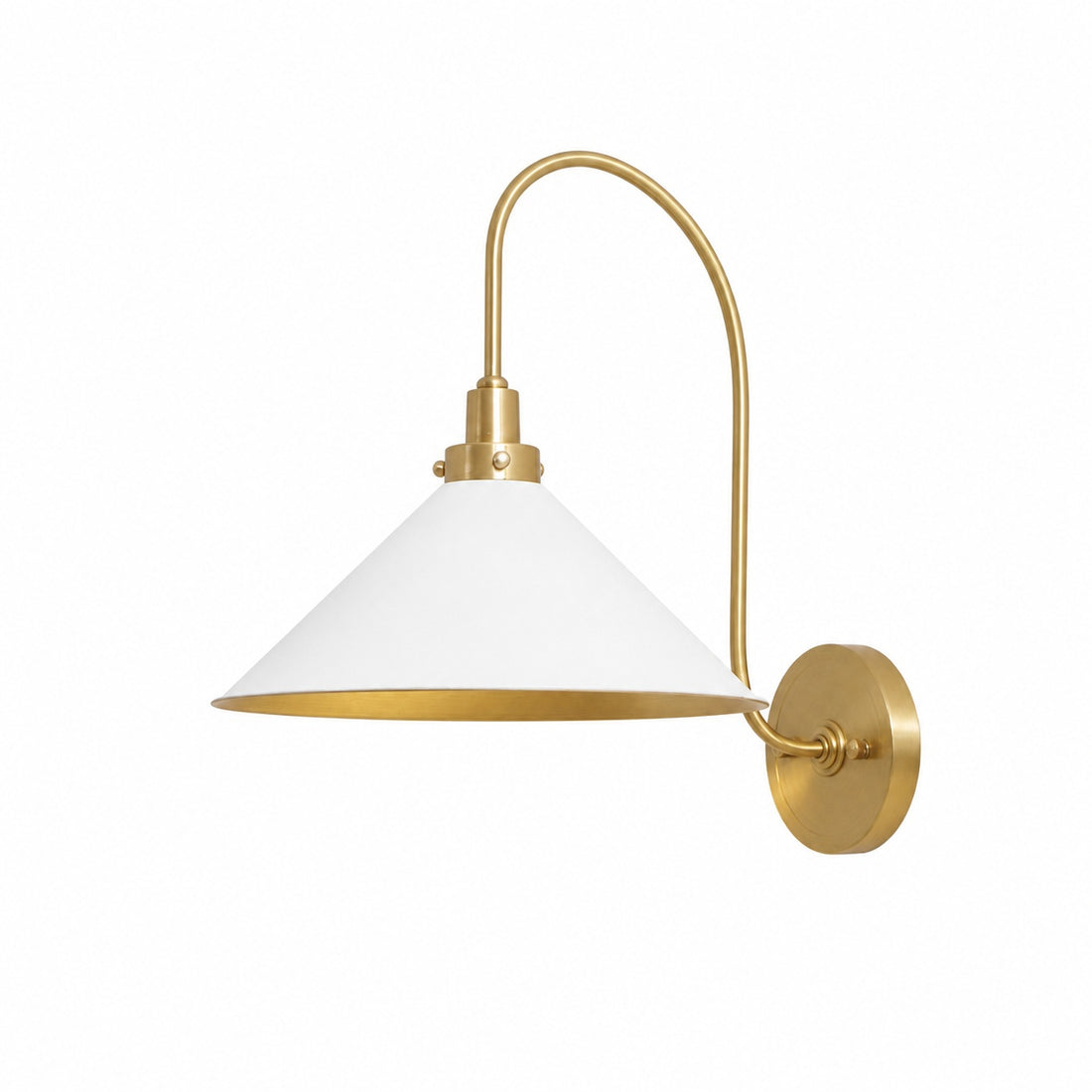 Ivoran Brass Gooseneck Wall Sconce - Curved Arm Dome Shade Light for Bedroom and Hallway