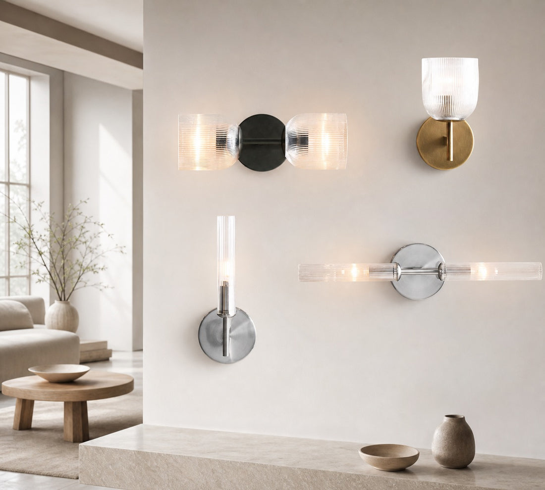 Bravira Ribbed Glass Sconce - Metal Wall Light with Clear Glass Shade