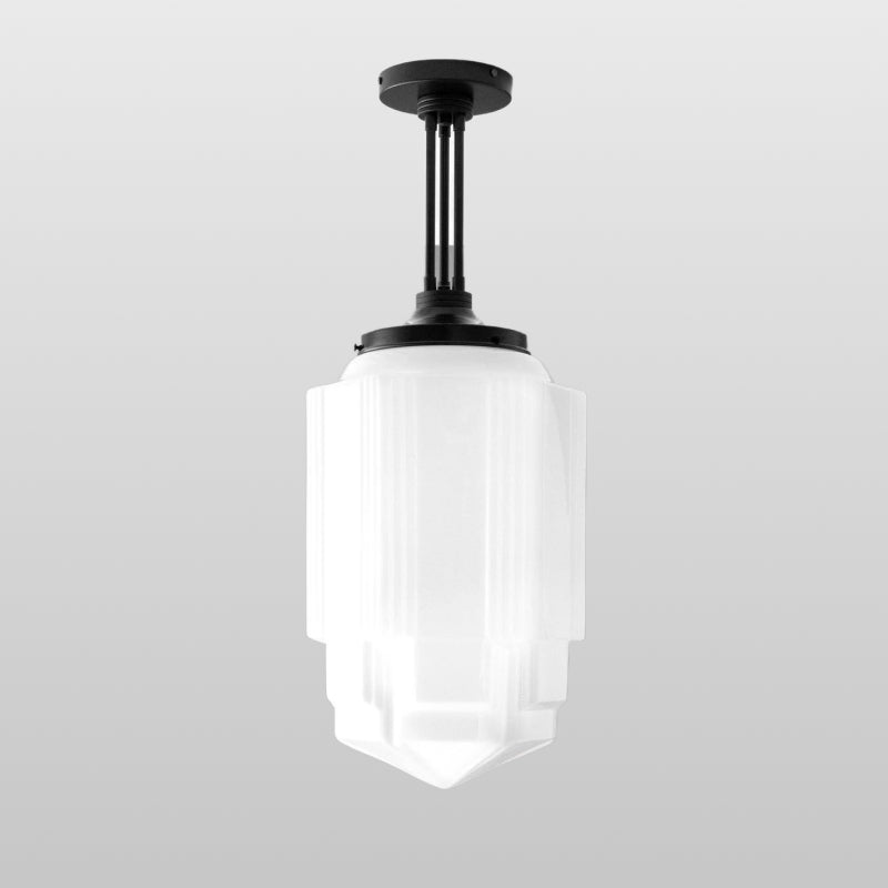 Geotower Glass Brass Pendant – Opal Globe Art Deco Hanging Light