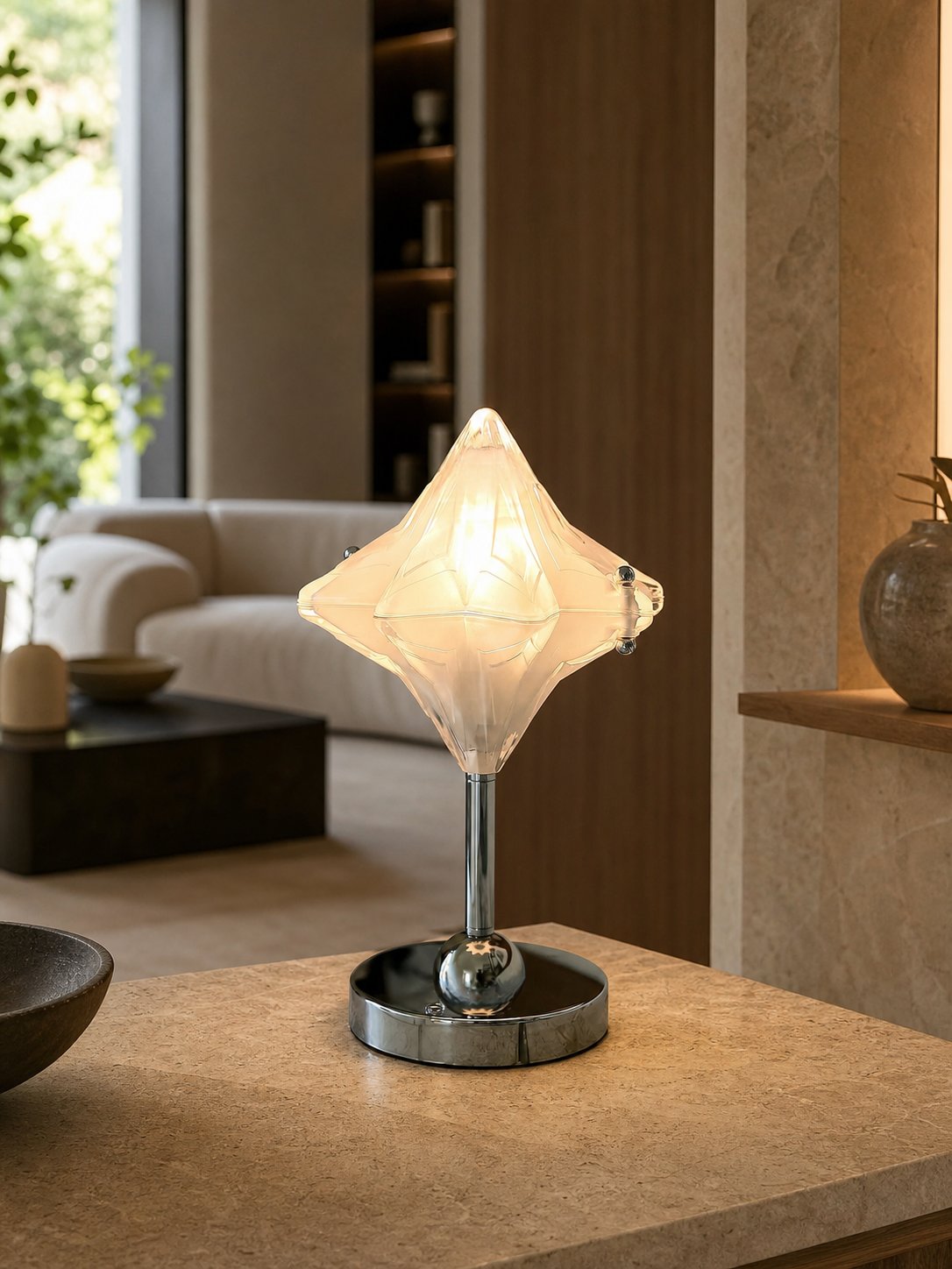 Art Deco Star Table Lamp - Frosted Glass Light for Modern Bedrooms - Astris Lyra