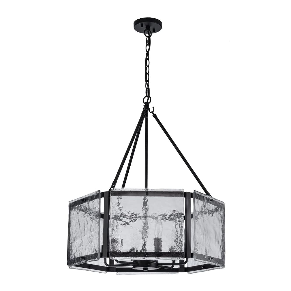 Textured Water Ripple Drum Chandelier - 6-Light Glass Pendant Light