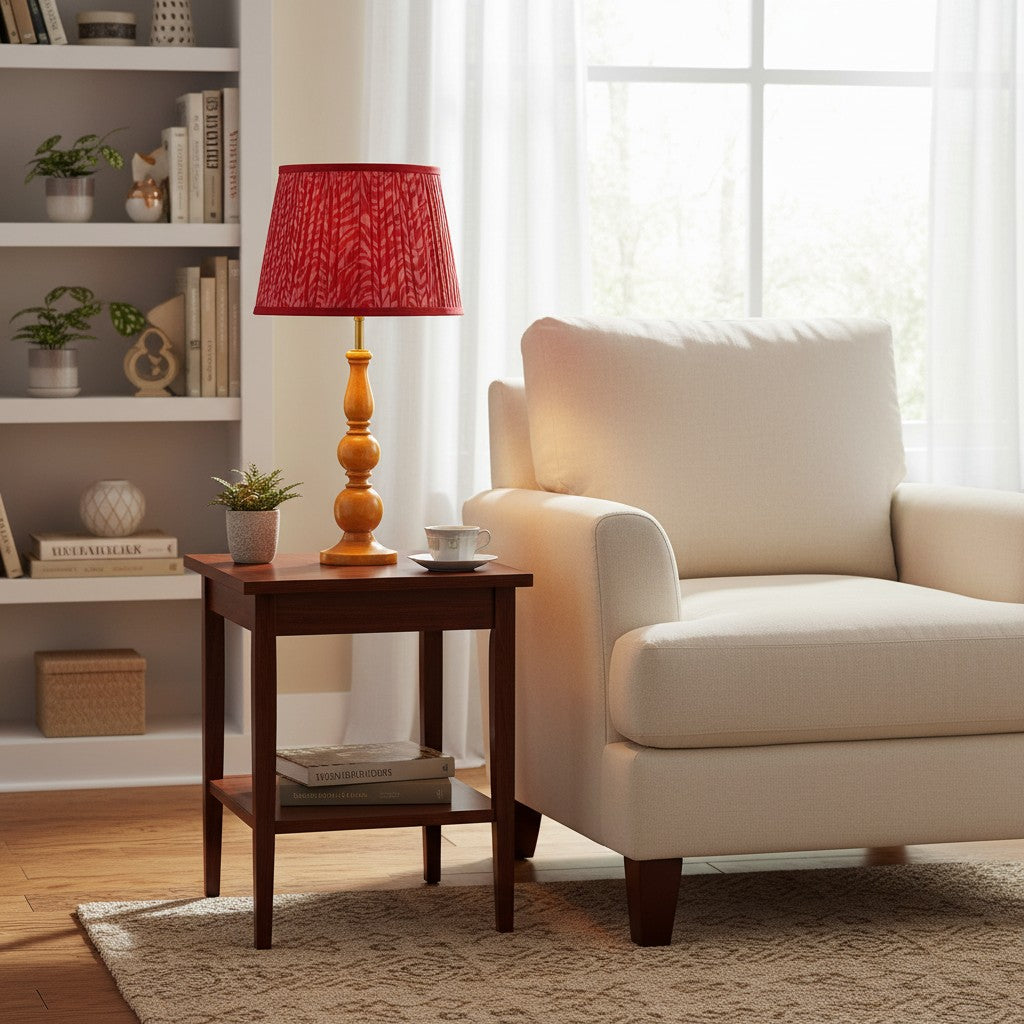 Grainora Table Lamp with Wooden Grain Base - Fabric Lampshade for Living Rooms