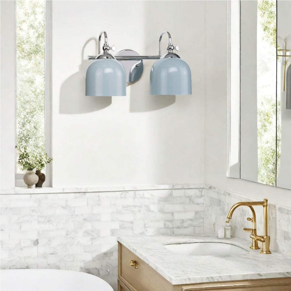 Farmhouse Metal Shade Bath Vanity Light - Chrome Polished Wall Sconce