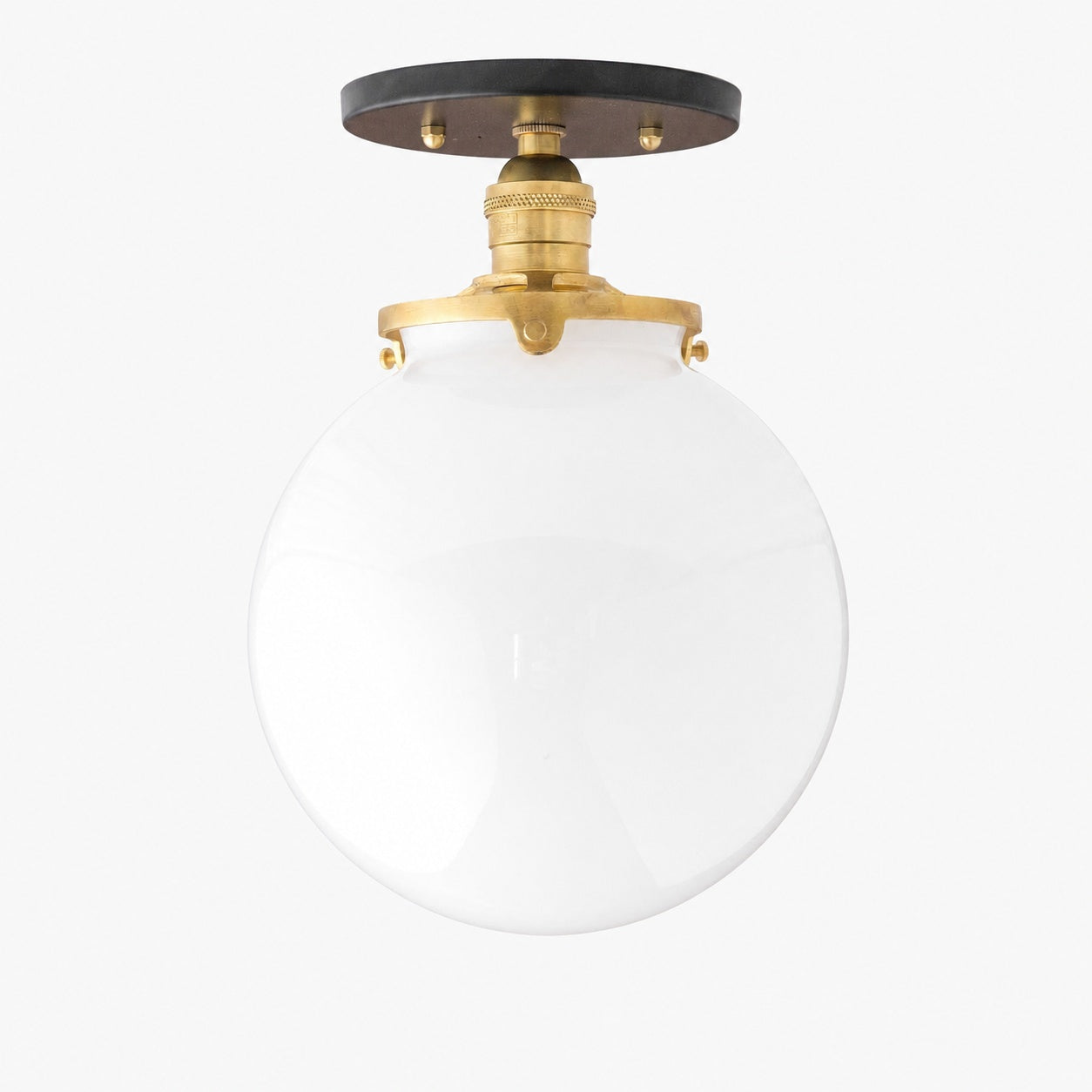 Glorica Glass Mid Century Semi Flush Ceiling Light - White Opal Glass Globe Fixture