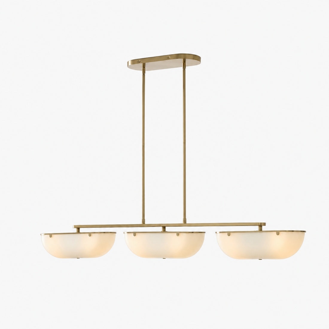 Ferosa Boat-Shaped Lampshade Linear Chandelier - Antique Brass with Milk Glass