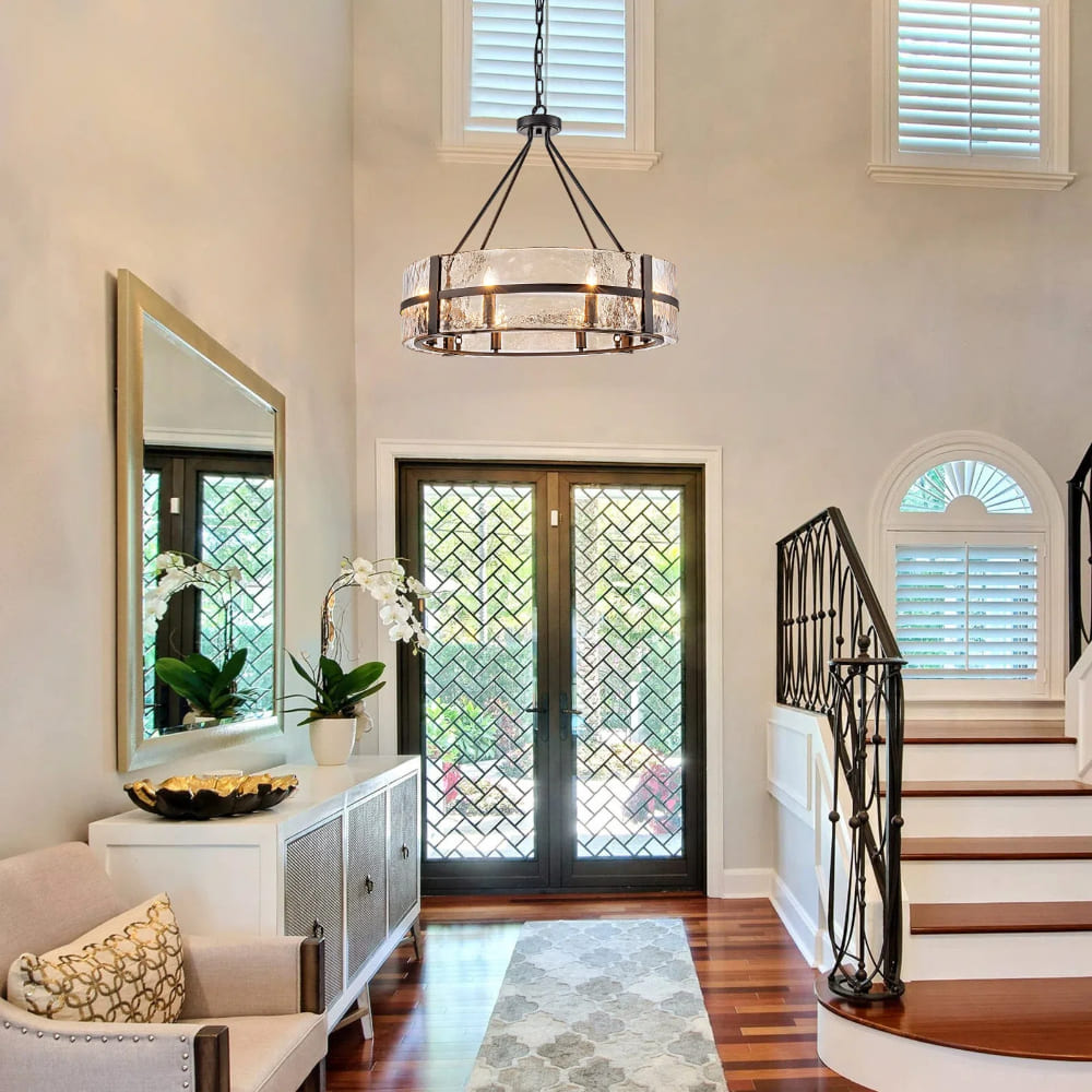 Modern Wide Drum Pendant Lamp – Clear Glass Chandelier For Living Room