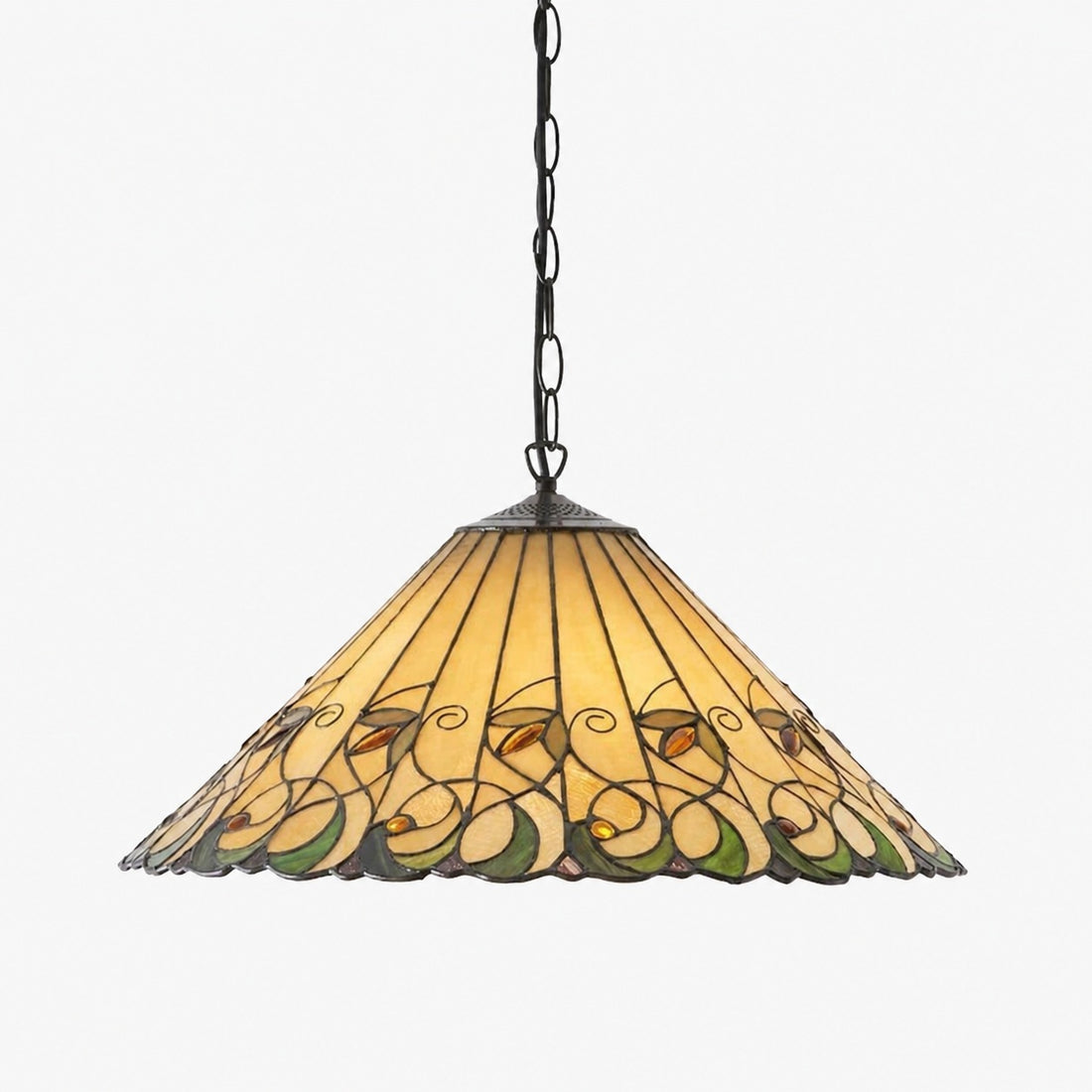 TF Jamelia Vintage Floral Stained Glass Dome Pendant Light for Dining Rooms