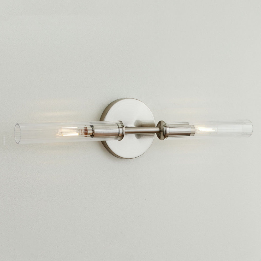 Alice Rustic Transparent Cooper Ribbed Glass Double Tube Sconce