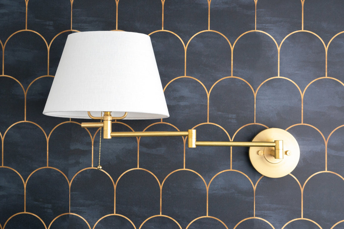 Ornato Luxe Brass Schoolhouse Sconce - Art Deco Wall Light with White Glass Shade