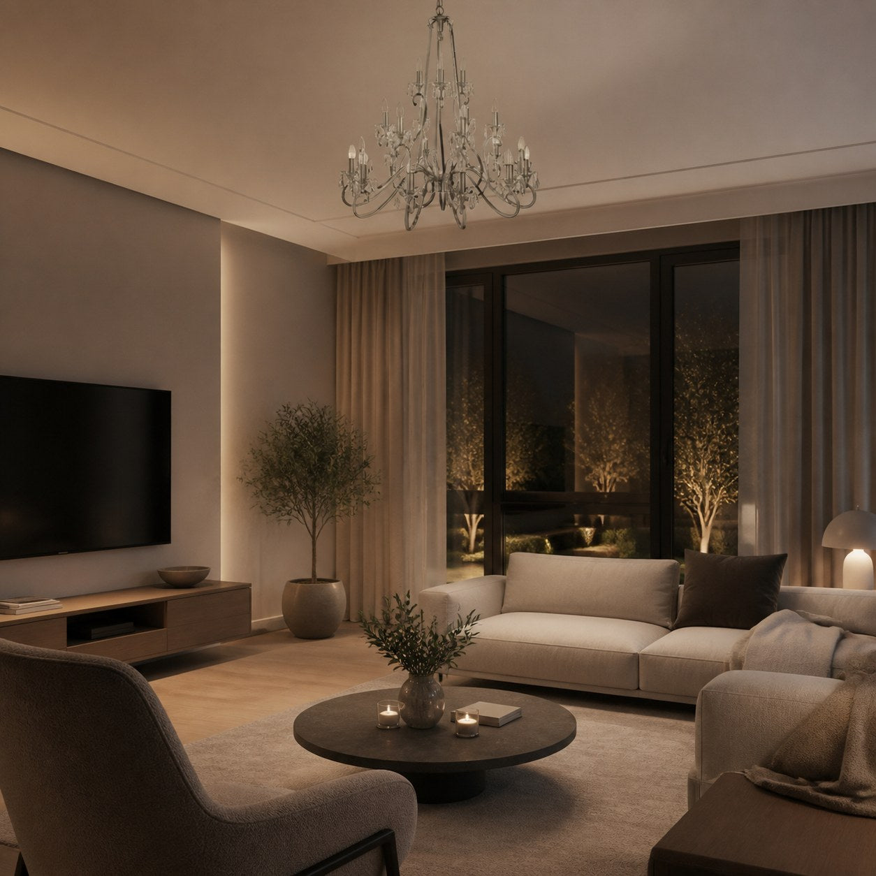 Talonis Crystal Chandelier - Traditional Candle-Style Brass and Nickel for Living Room and Dining Room