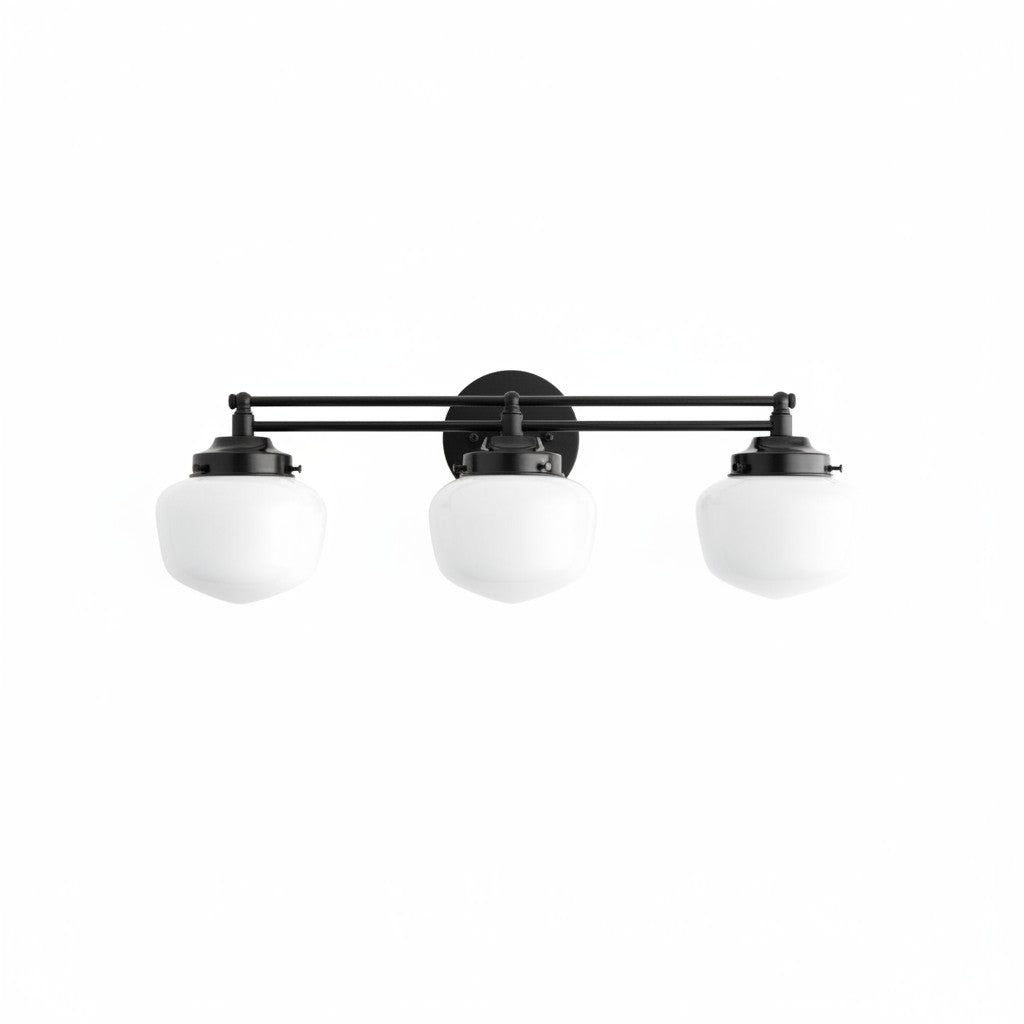 Opalume Glass Art Deco Vanity Light - Bathroom Wall Sconce with White Glass Shades