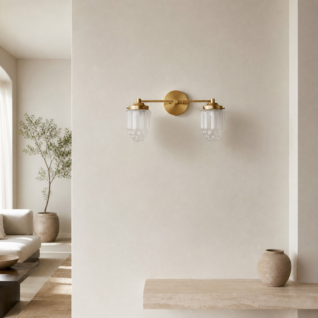 Tierlux Glass Vanity Light - Art Deco Bathroom Fixture with Skyscraper Shades