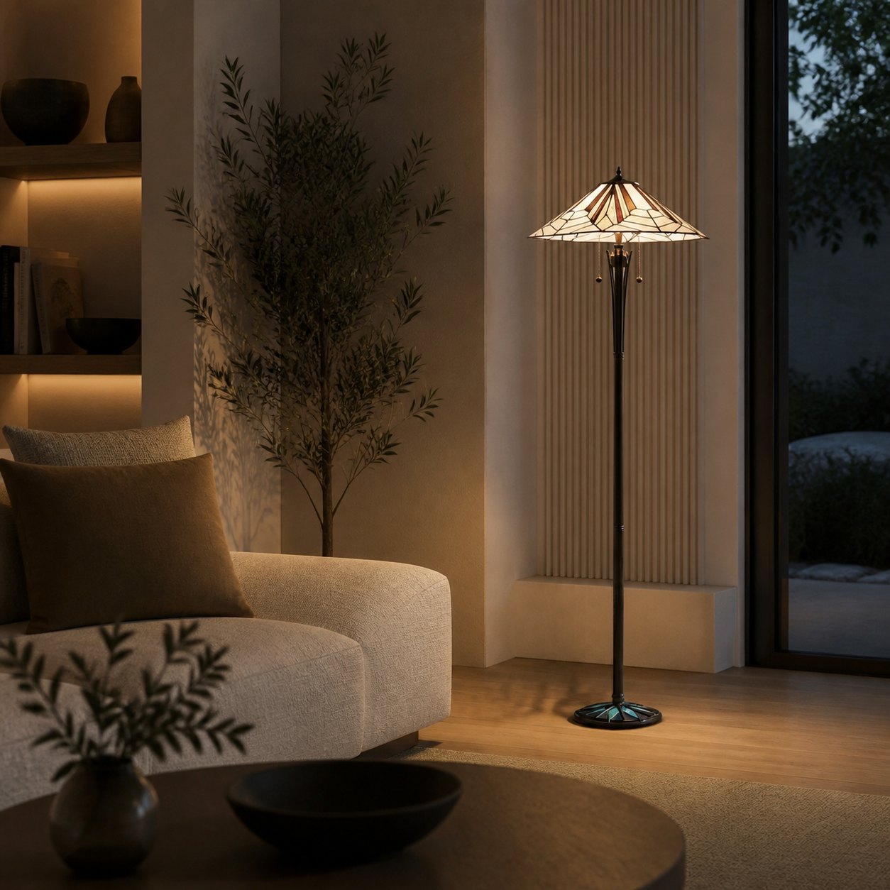 TF Astoria Art Deco Stained Glass Floor Lamp – Geometric Design Standing Light for Living Room