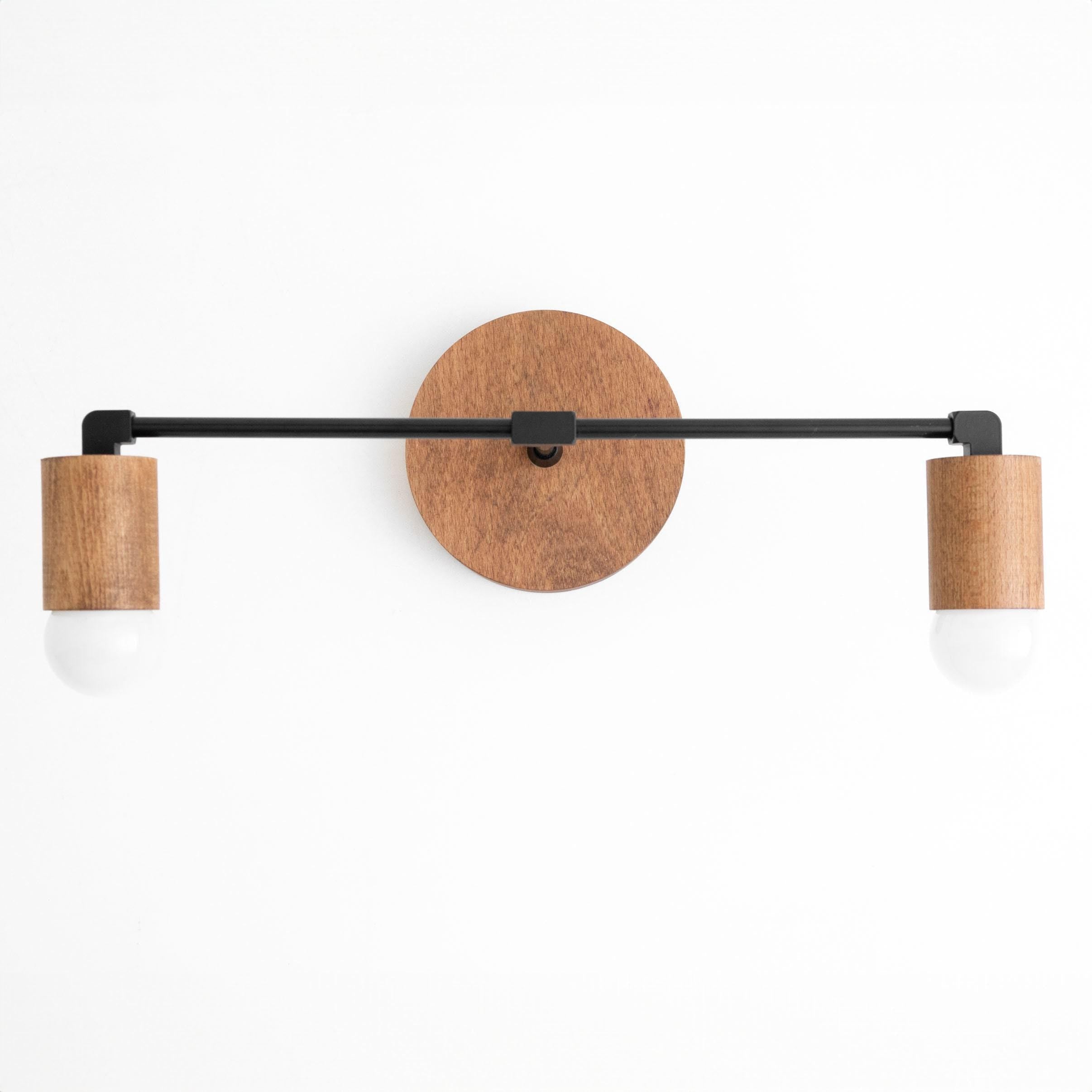 Lumen Woodgrain Frame Boho Wall Lamp – Multi Finish Vanity Lighting Solution